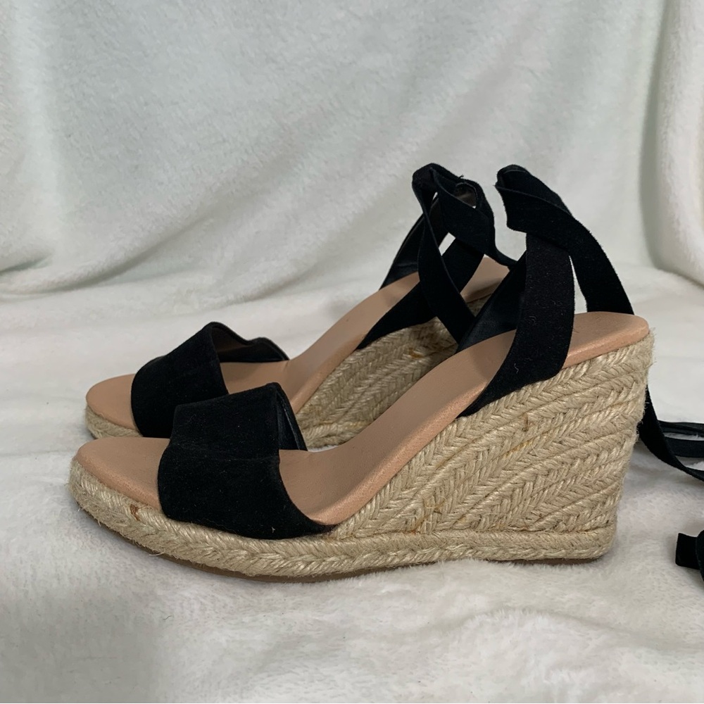 Ann Taylor‎ platform black leather upper espadrilles sandals shoes strappy